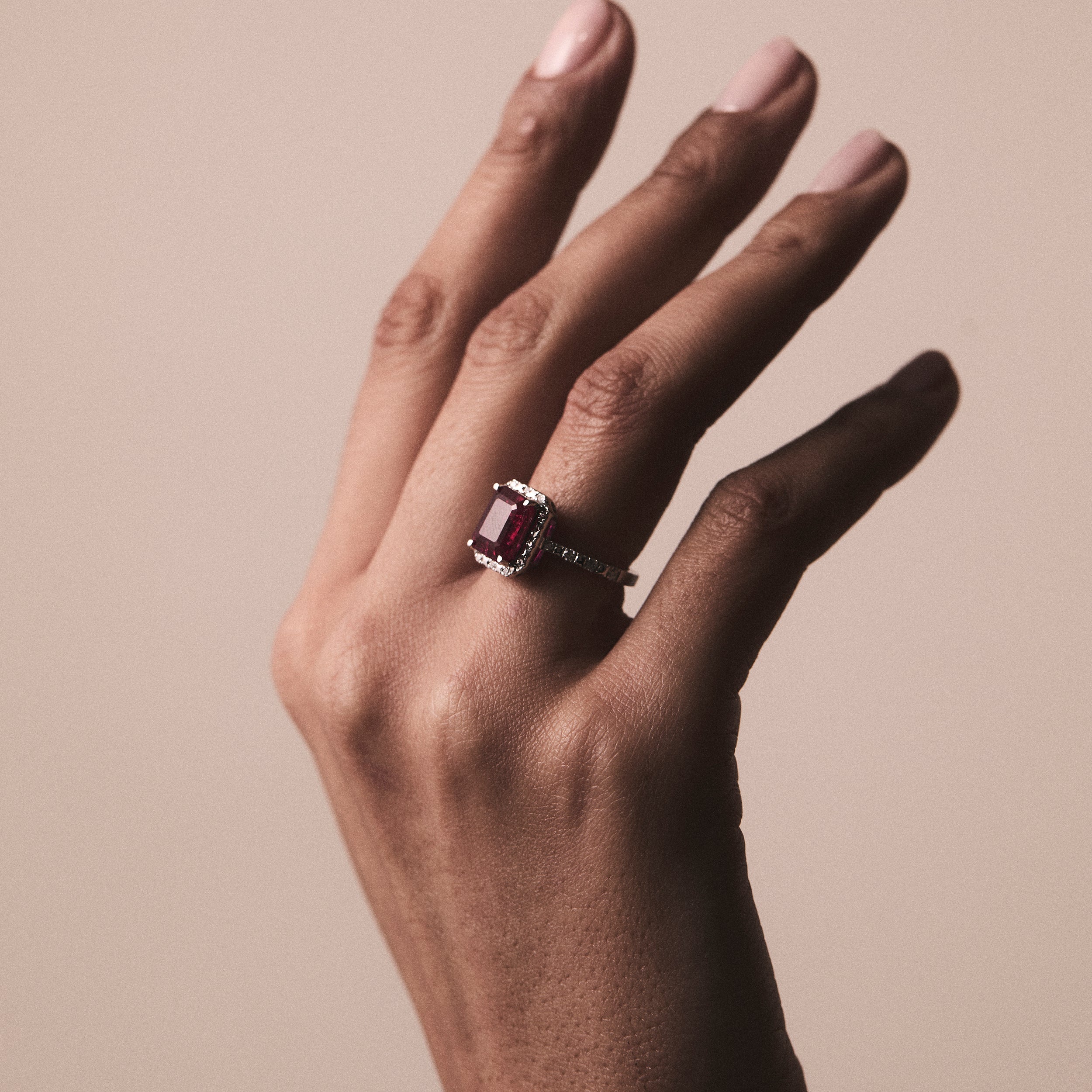 Ruby Peer Cut Ring in Silver