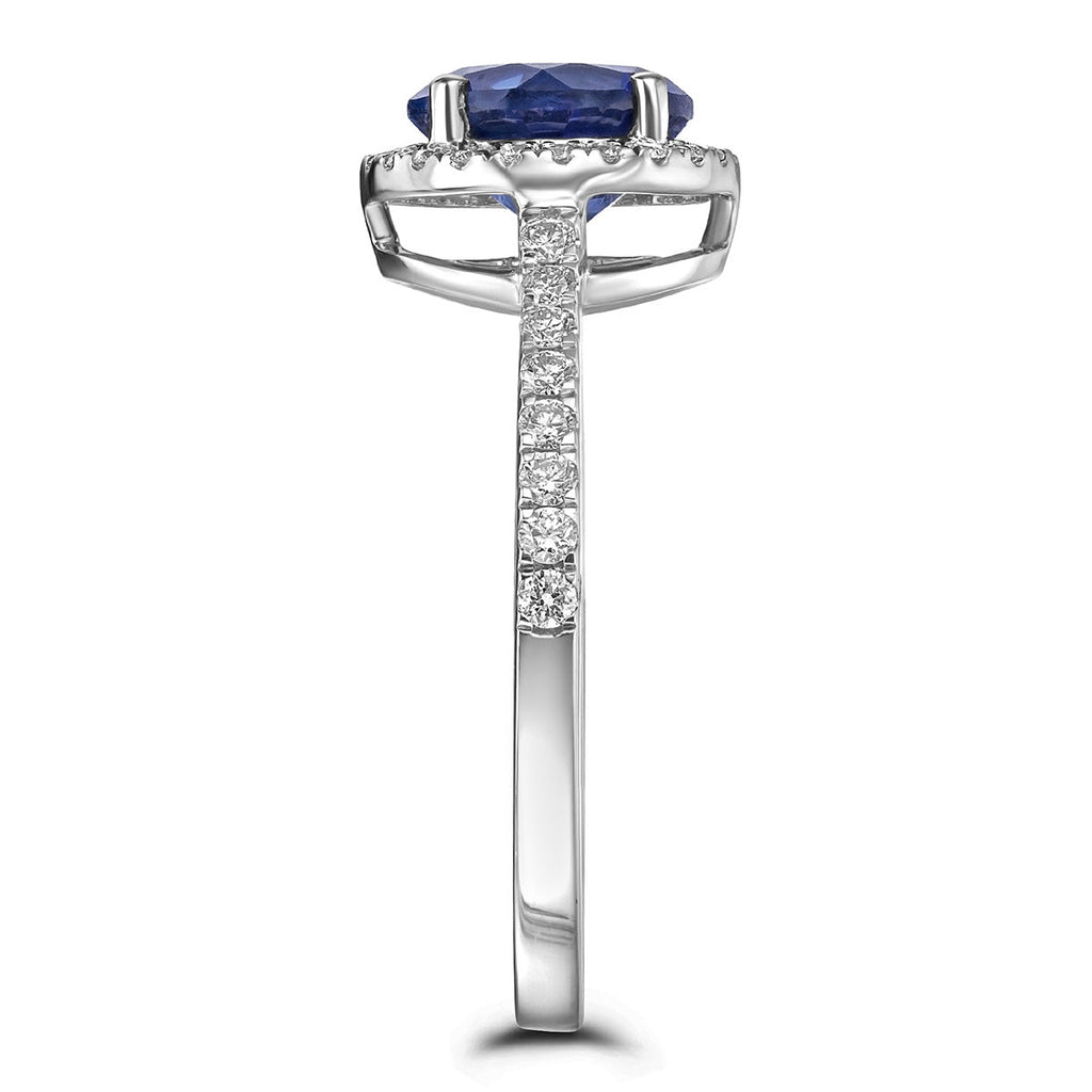 Blue Sapphire Halo Round Ring