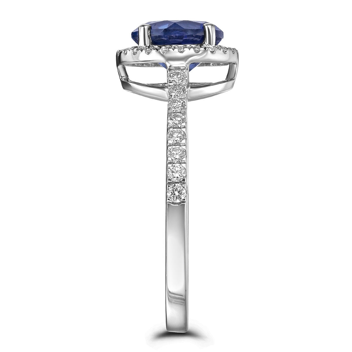 Blue Sapphire Halo Round Ring