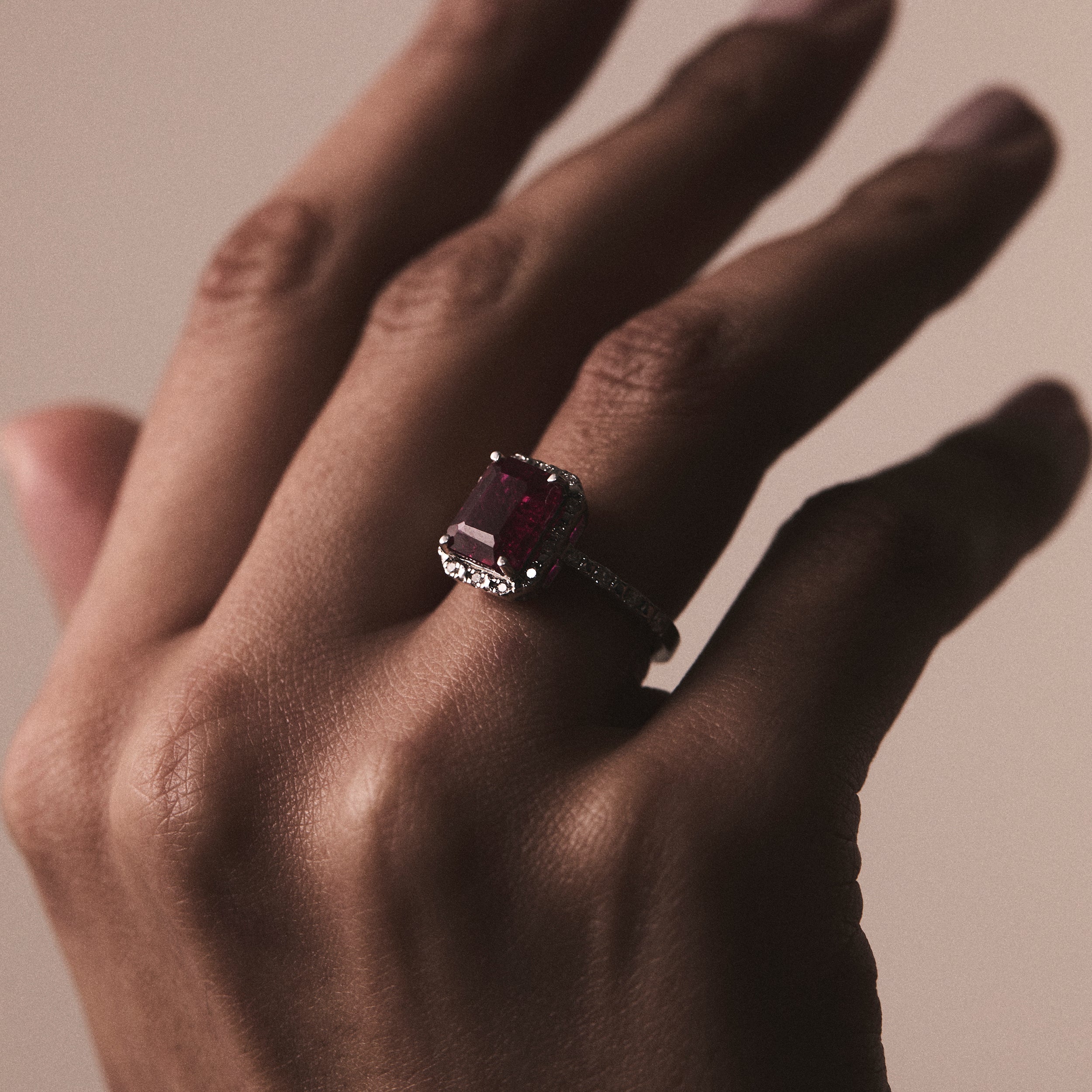 Ruby Peer Cut Ring in Silver
