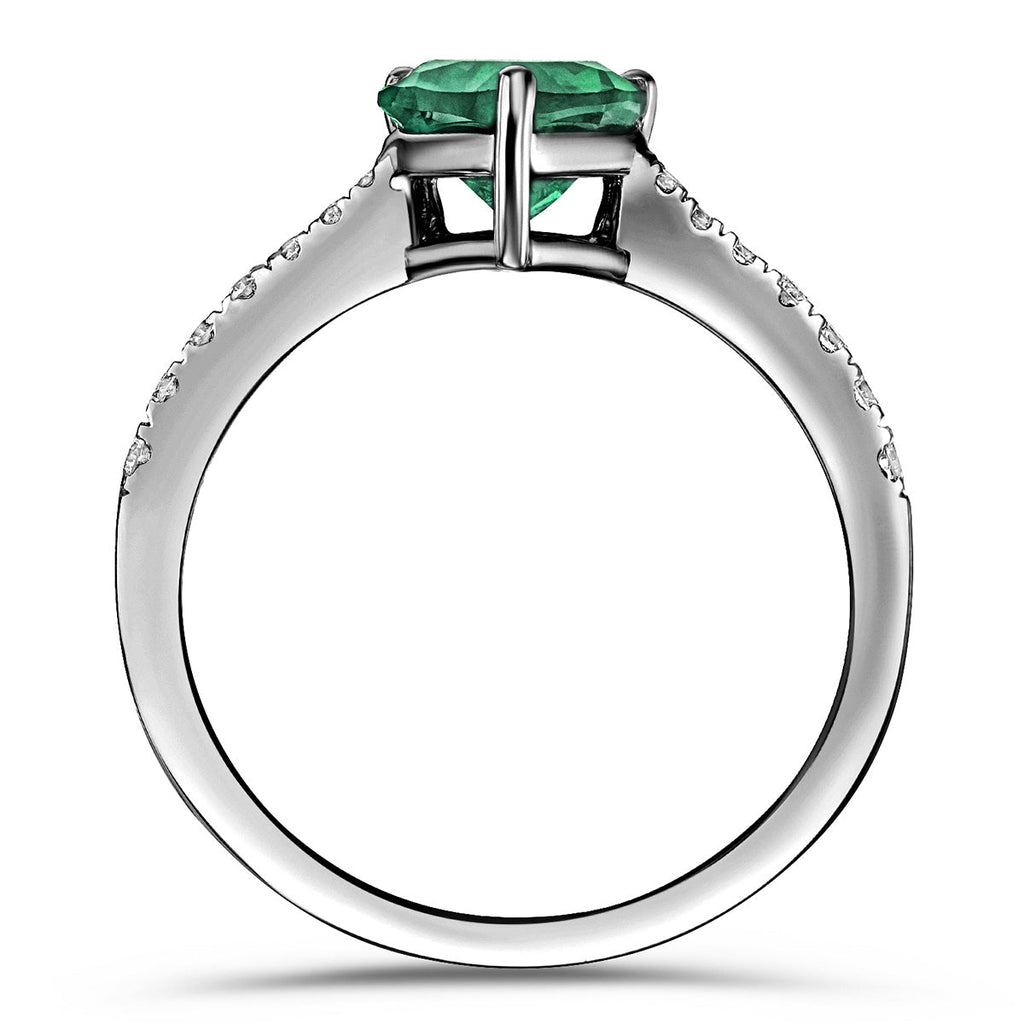 Green Emerald Pear Cut Ring in Silver