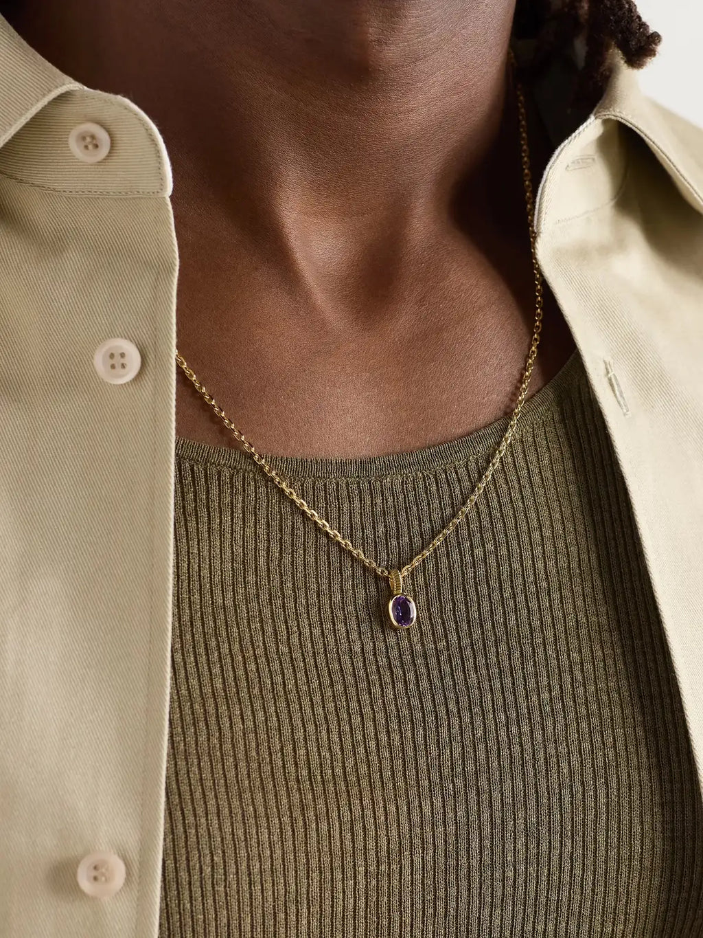 Amethyst Oval Necklace Gold Plated 24K