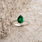 Green Emerald Pear Cut Ring in Silver