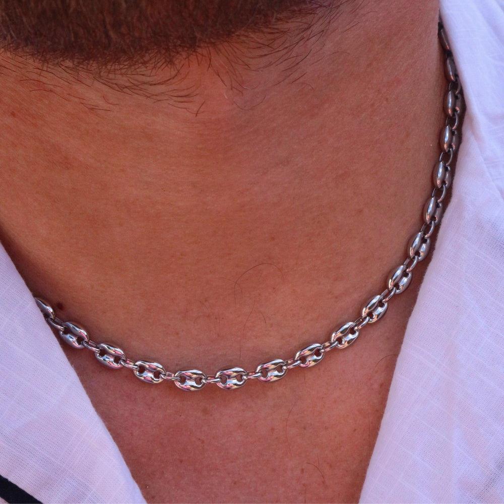 BOLD PUFF MARINER SILVER CHAIN-Pure Sterling Silver 925s-(60cm)