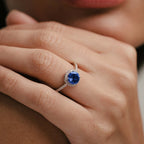 Blue Sapphire Halo Round Ring