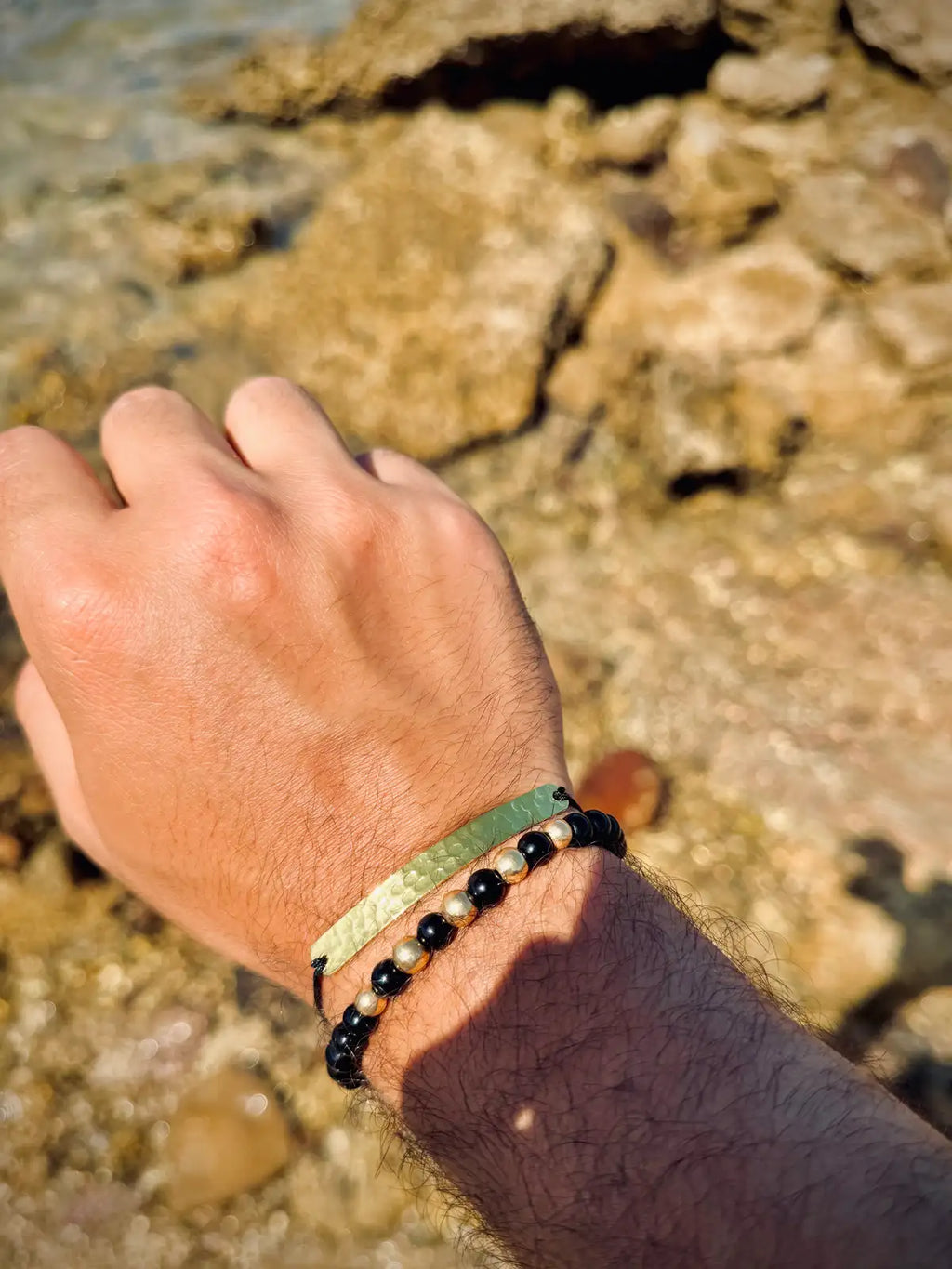 Hammered & beads bracelets set