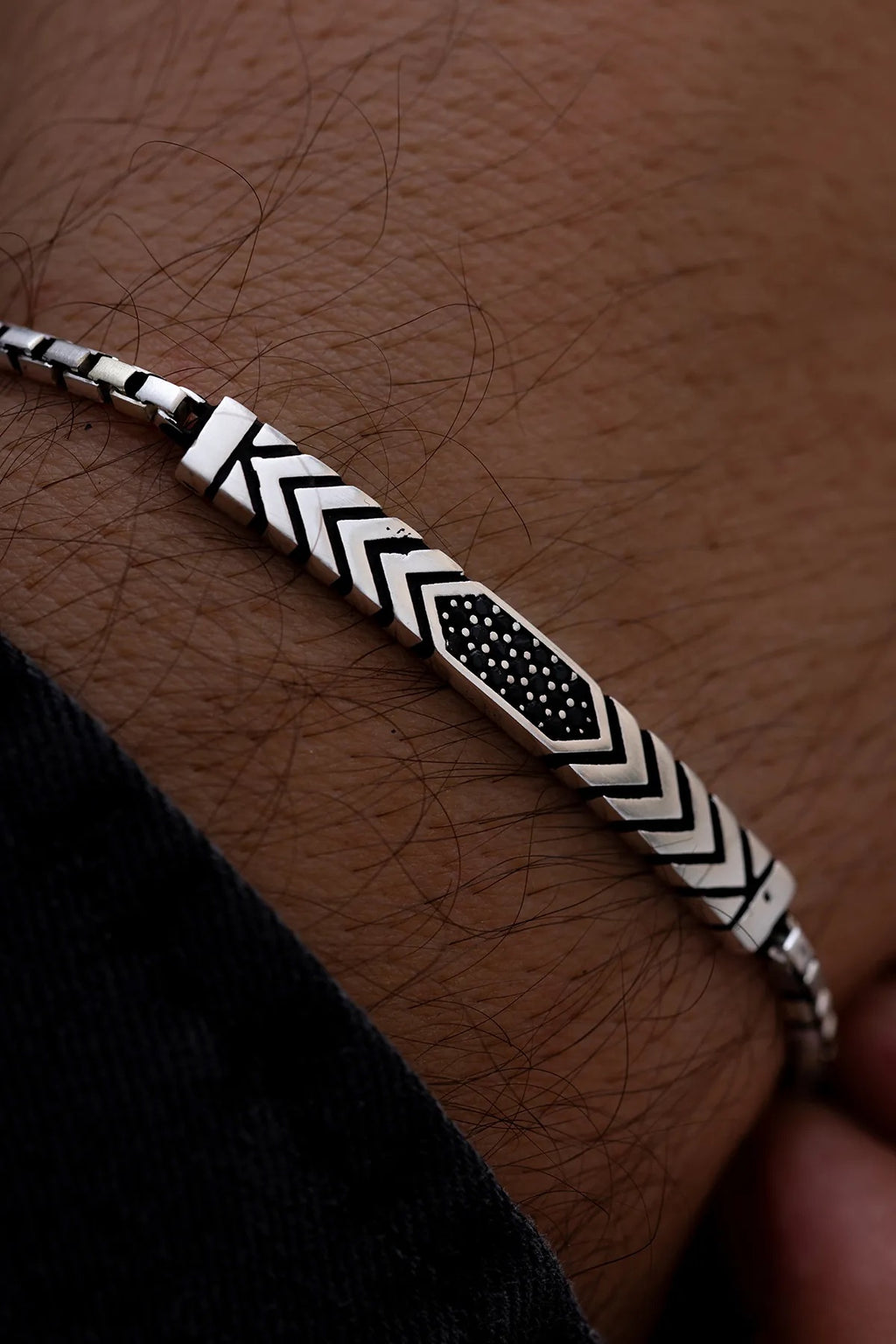 Black Chevron -S925 Sterling Silver Bracelet