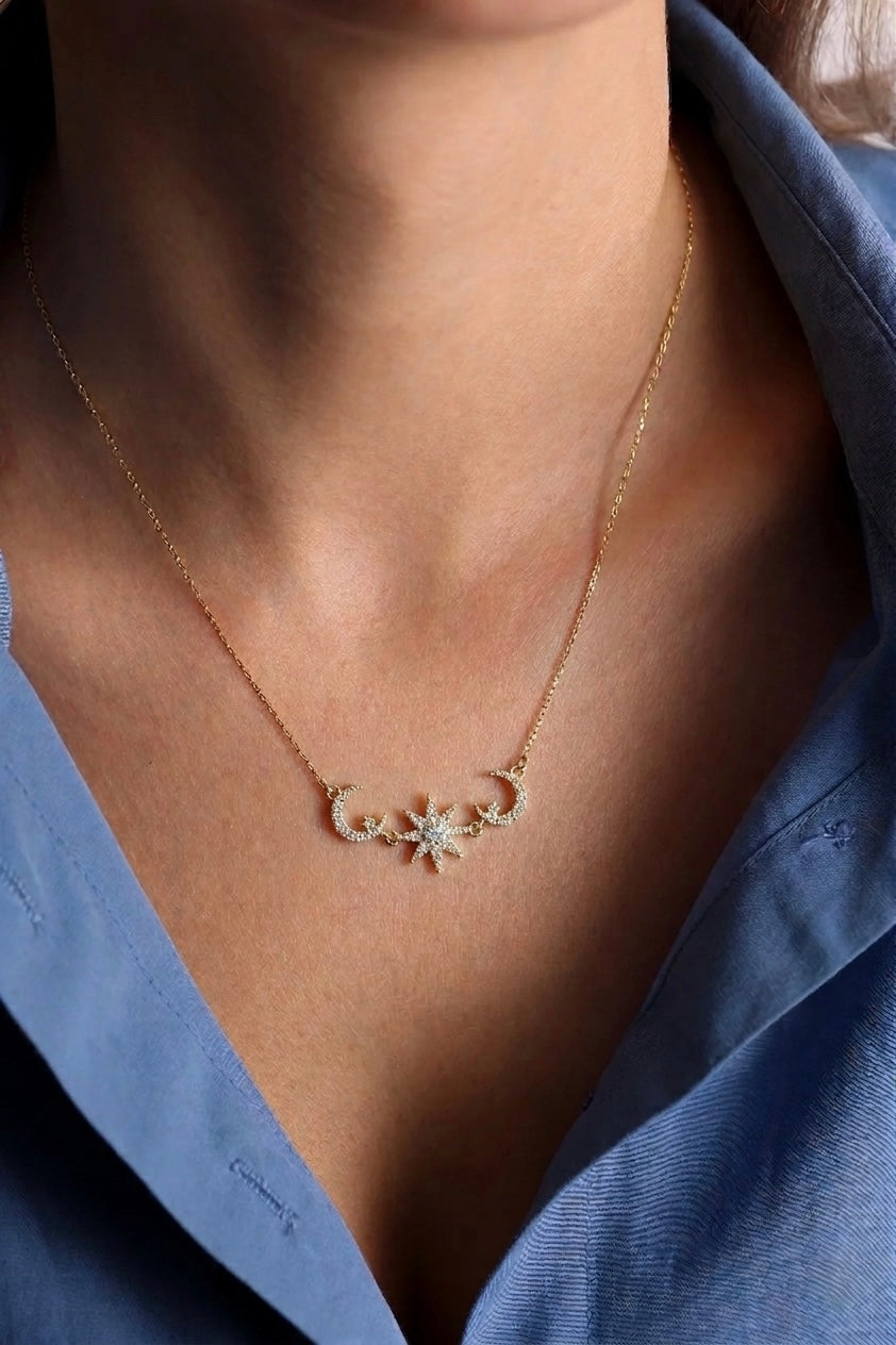 Moon And Stars Lariat Necklace