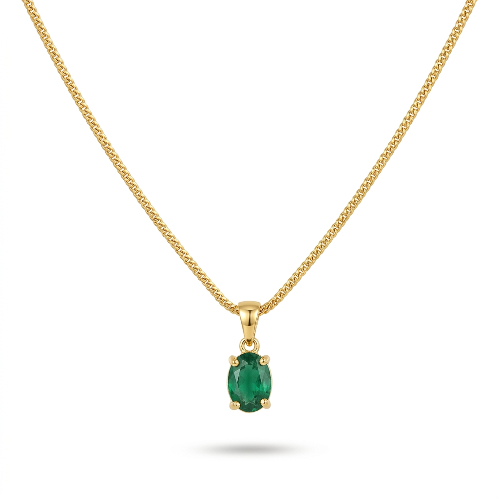 Green Emerald Necklace Gold Plated 18K