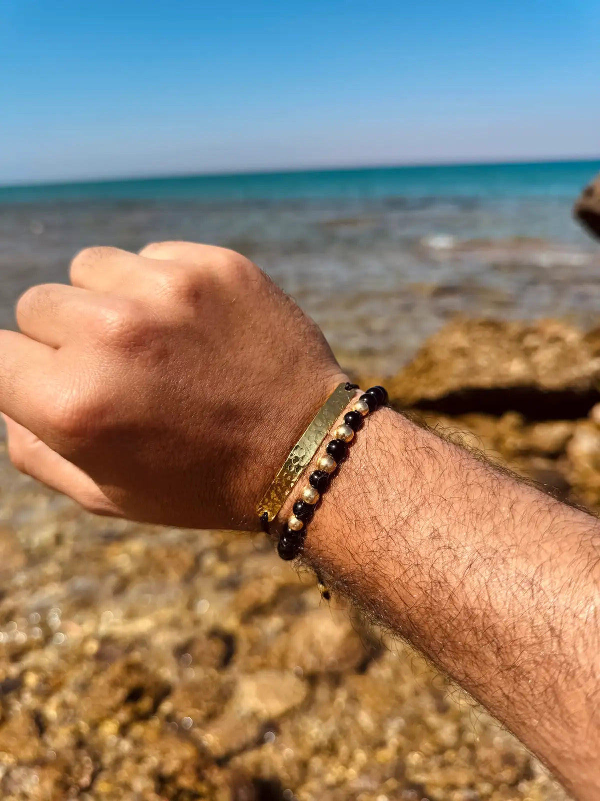 Hammered & beads bracelets set