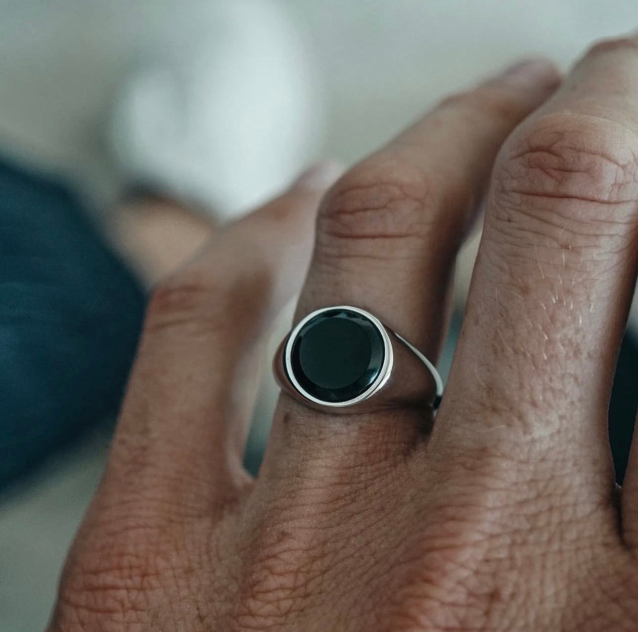 BLACK ONYX OVAL RING - Sterling Silver 925