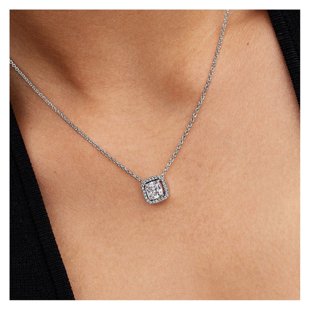 White Zircon Halo Necklace