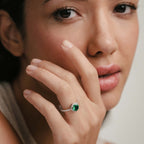Green Emerald Halo Round Ring