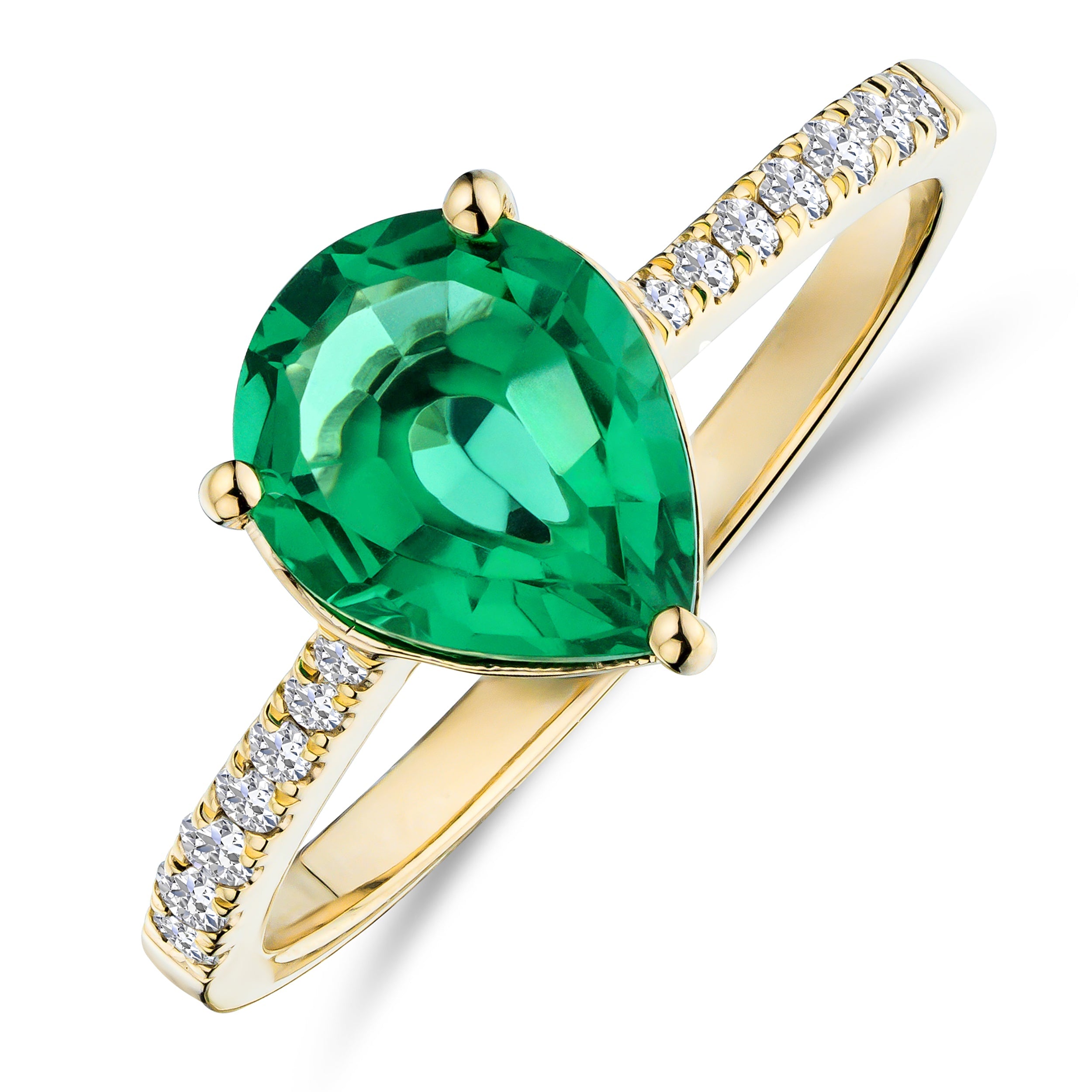 Green Emerald Pear Cut Ring in Gold