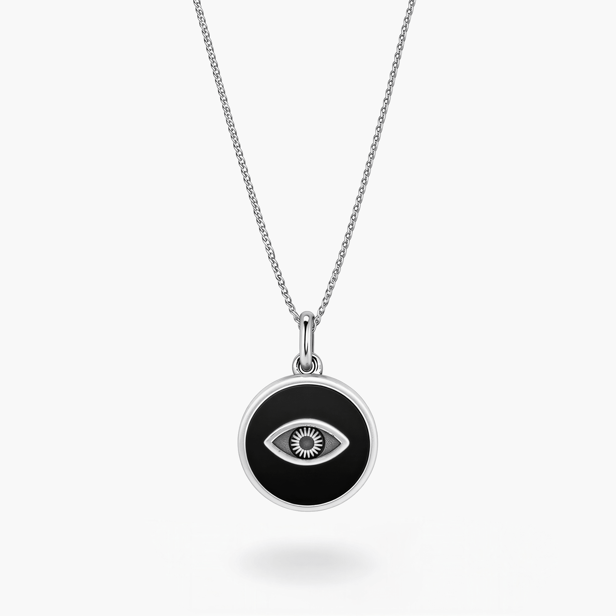 Evil Eye Disc Necklace -Pure Sterling Silver 925s - 60cm