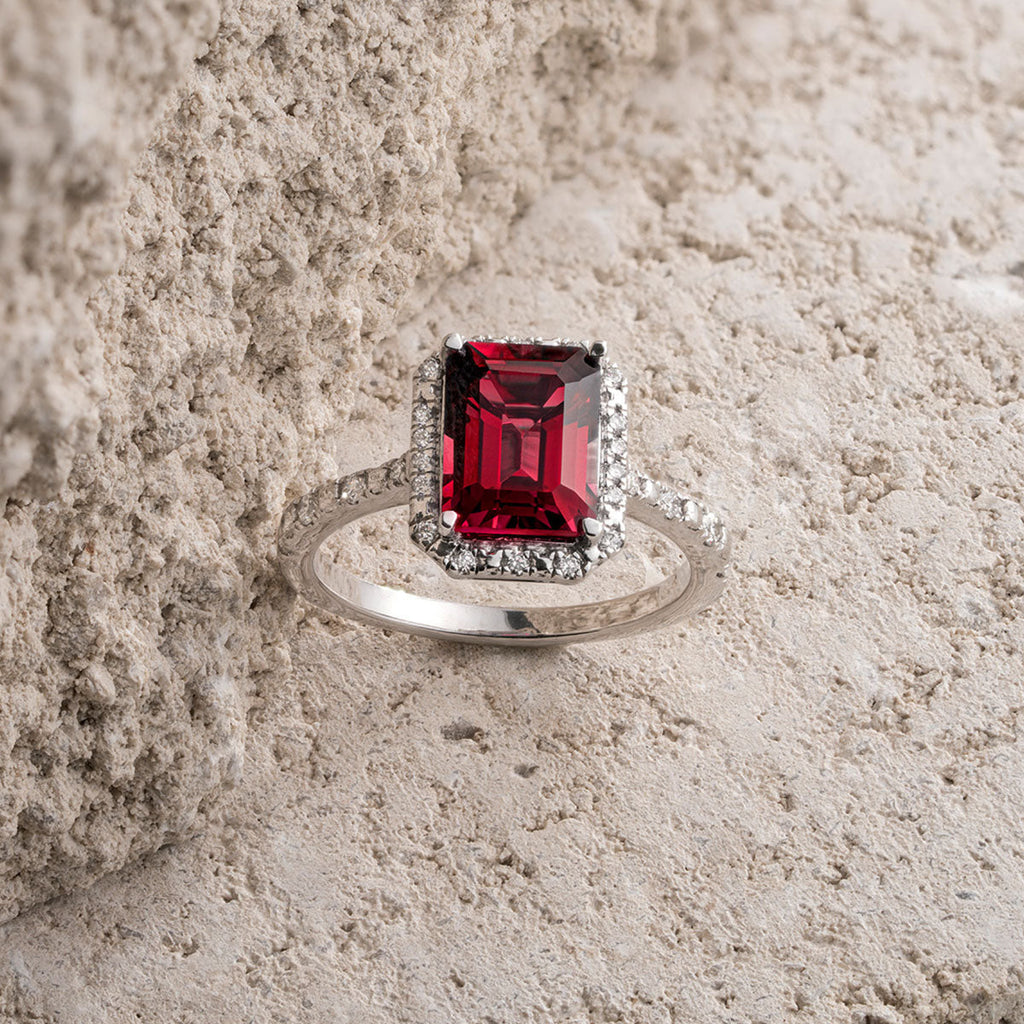 Ruby Peer Cut Ring in Silver