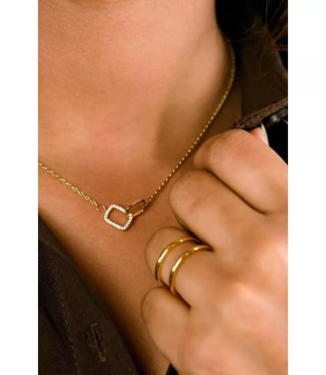 Square Interlocking Zircon Square Necklace