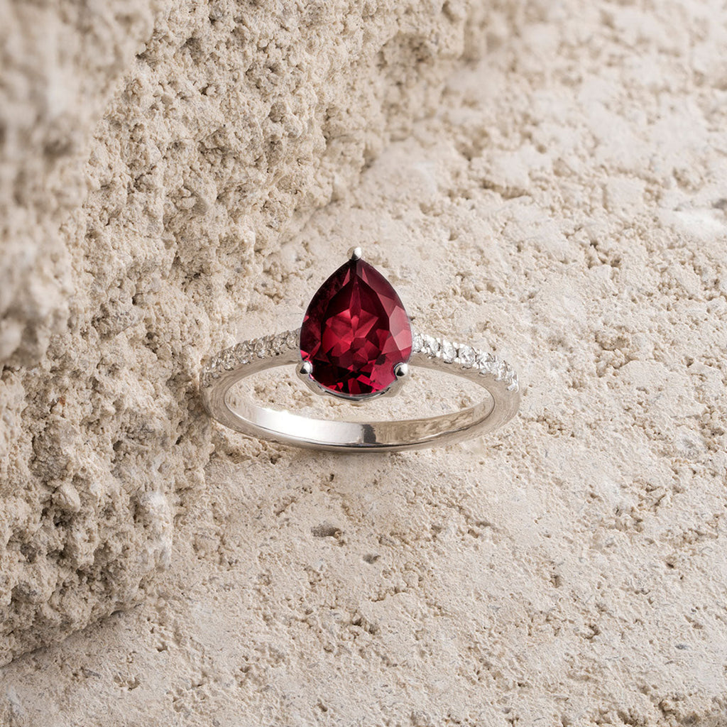 Ruby Pear Cut Ring in Silver