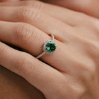 Green Emerald Halo Round Ring