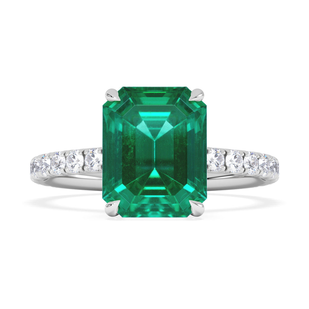 Green Emerald Rectangle Cut Ring in Silver
