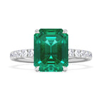 Green Emerald Rectangle Cut Ring in Silver