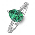 Green Emerald Pear Cut Ring in Silver