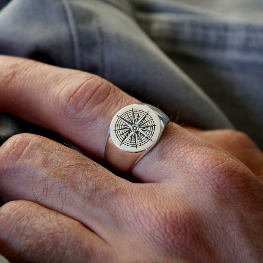 Black Compass Ring - S925 Sterling Silver