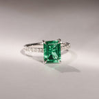Green Emerald Rectangle Cut Ring in Silver