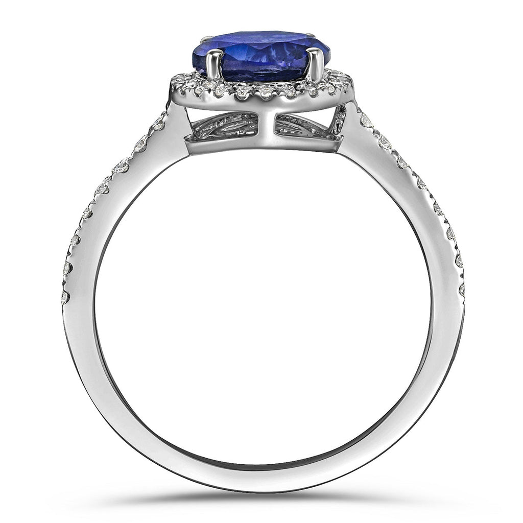 Blue Sapphire Halo Round Ring