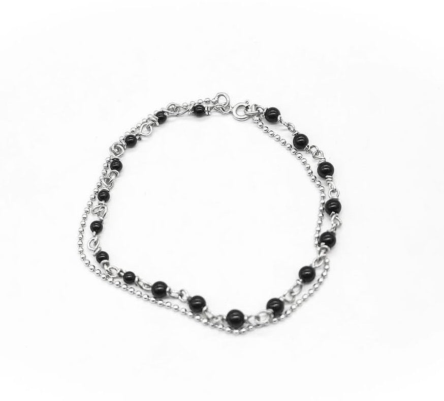 Mixed Onyx & Silver Balls Bracelet - Sterling Silver 925
