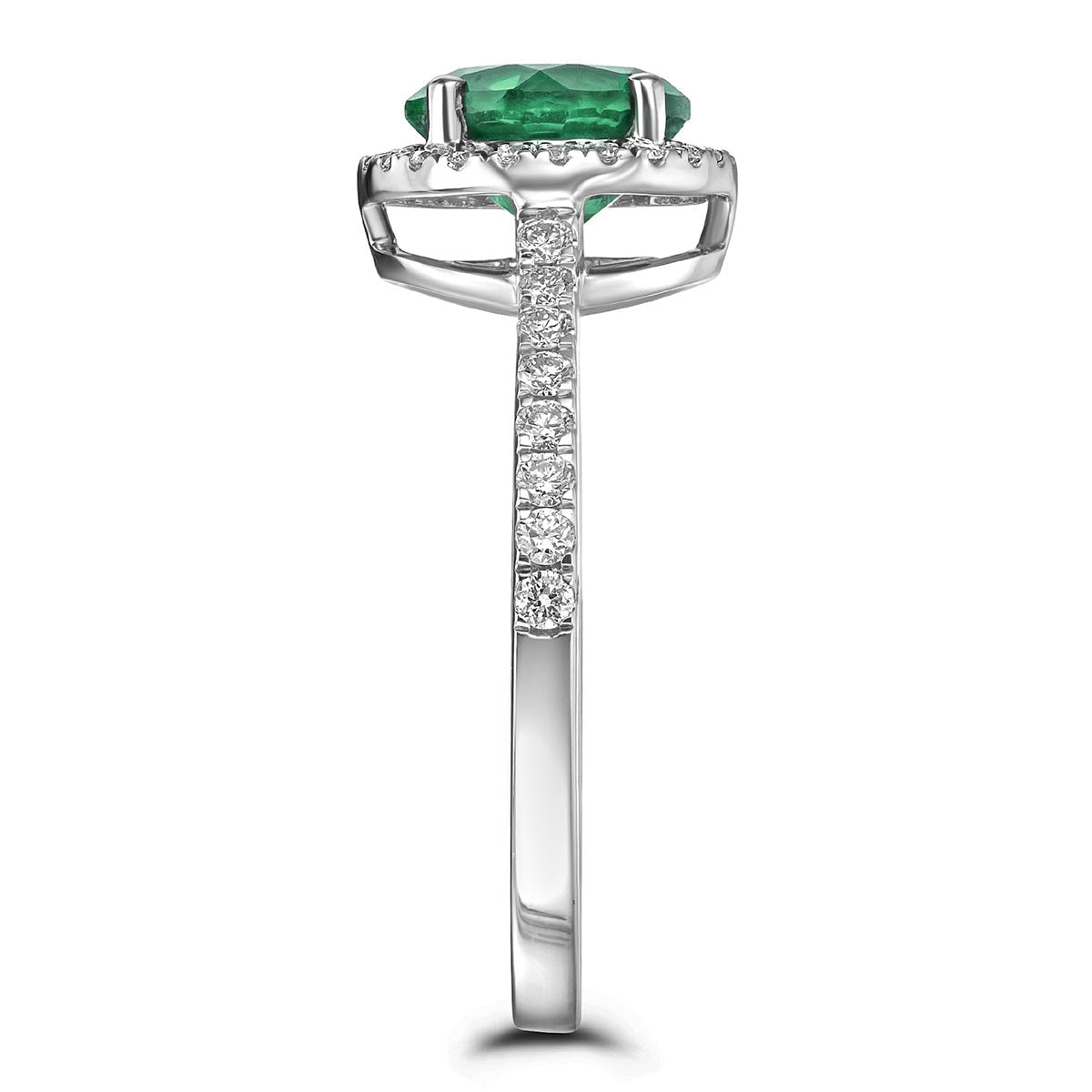 Green Emerald Halo Round Ring