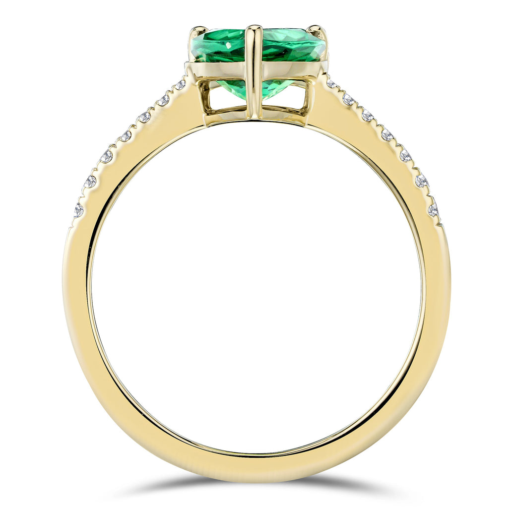 Green Emerald Pear Cut Ring in Gold