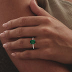 Green Emerald Rectangle Cut Ring in Silver