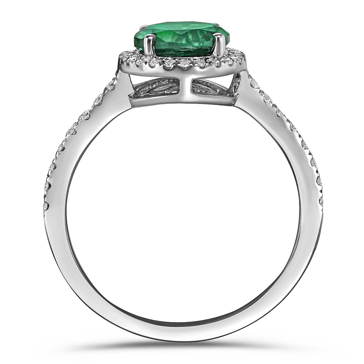 Green Emerald Halo Round Ring
