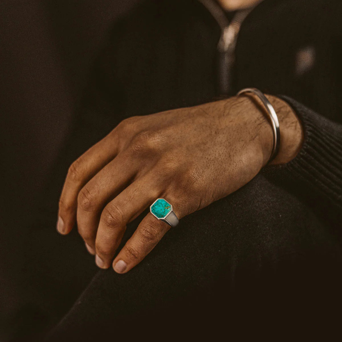 Blue Turquoise Stone Octagon Ring