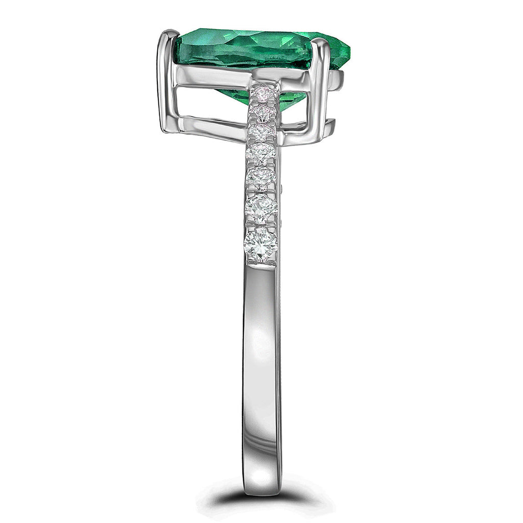 Green Emerald Pear Cut Ring in Silver