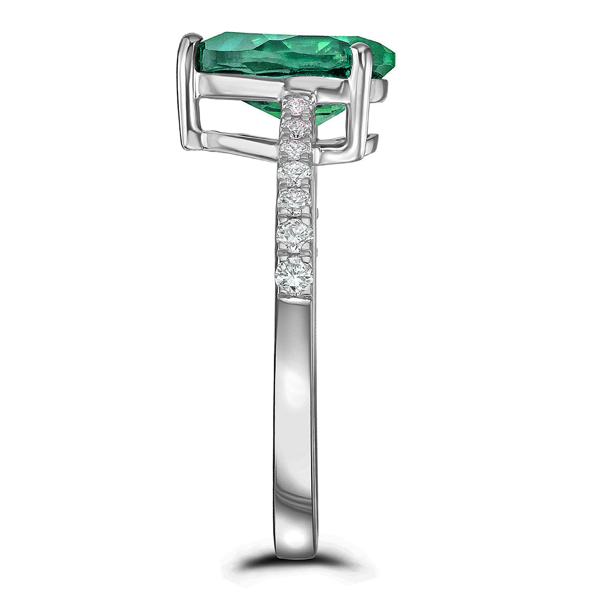 Green Emerald Pear Cut Ring in Silver