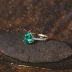 Green Emerald Pear Cut Ring in Gold