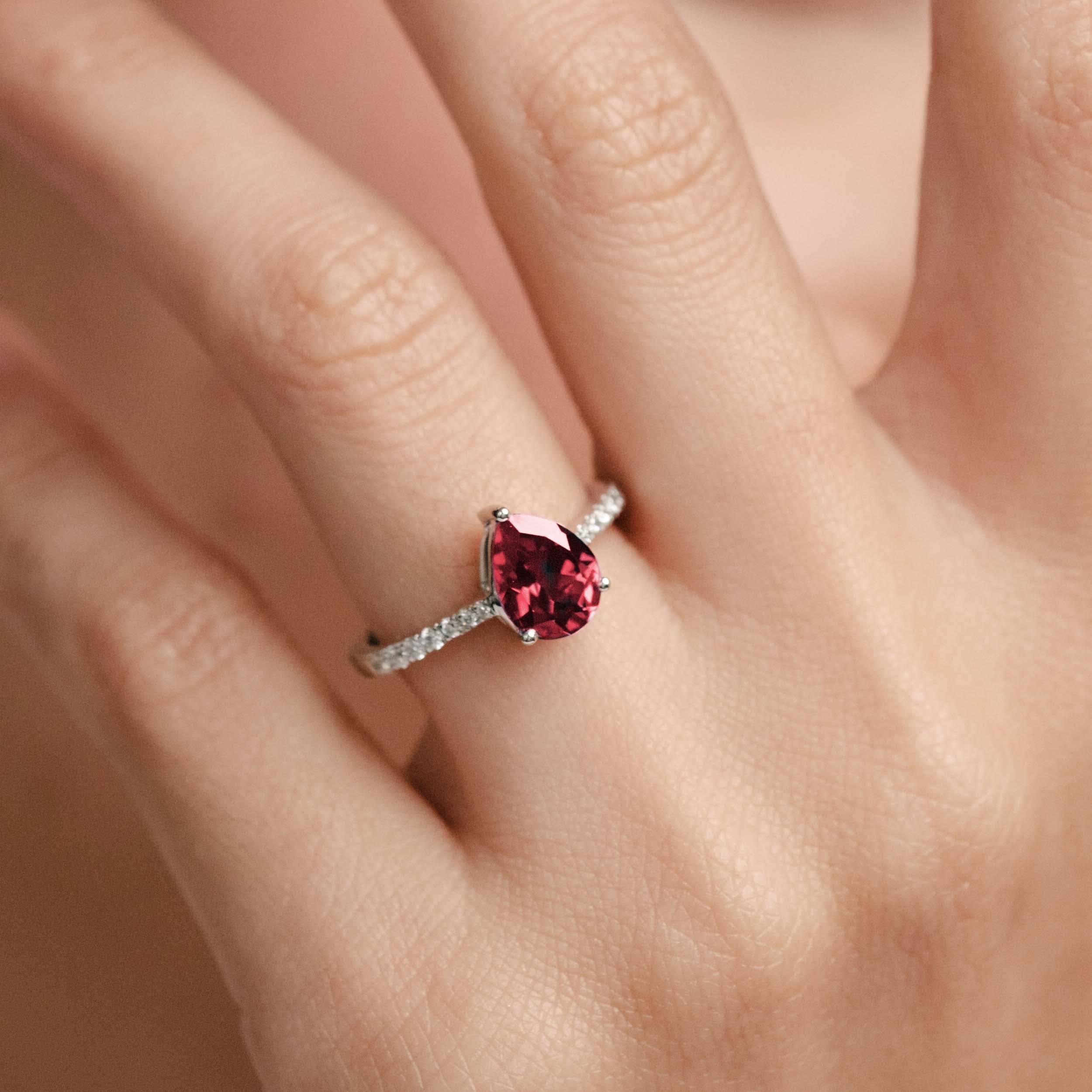 Ruby Pear Cut Ring in Silver