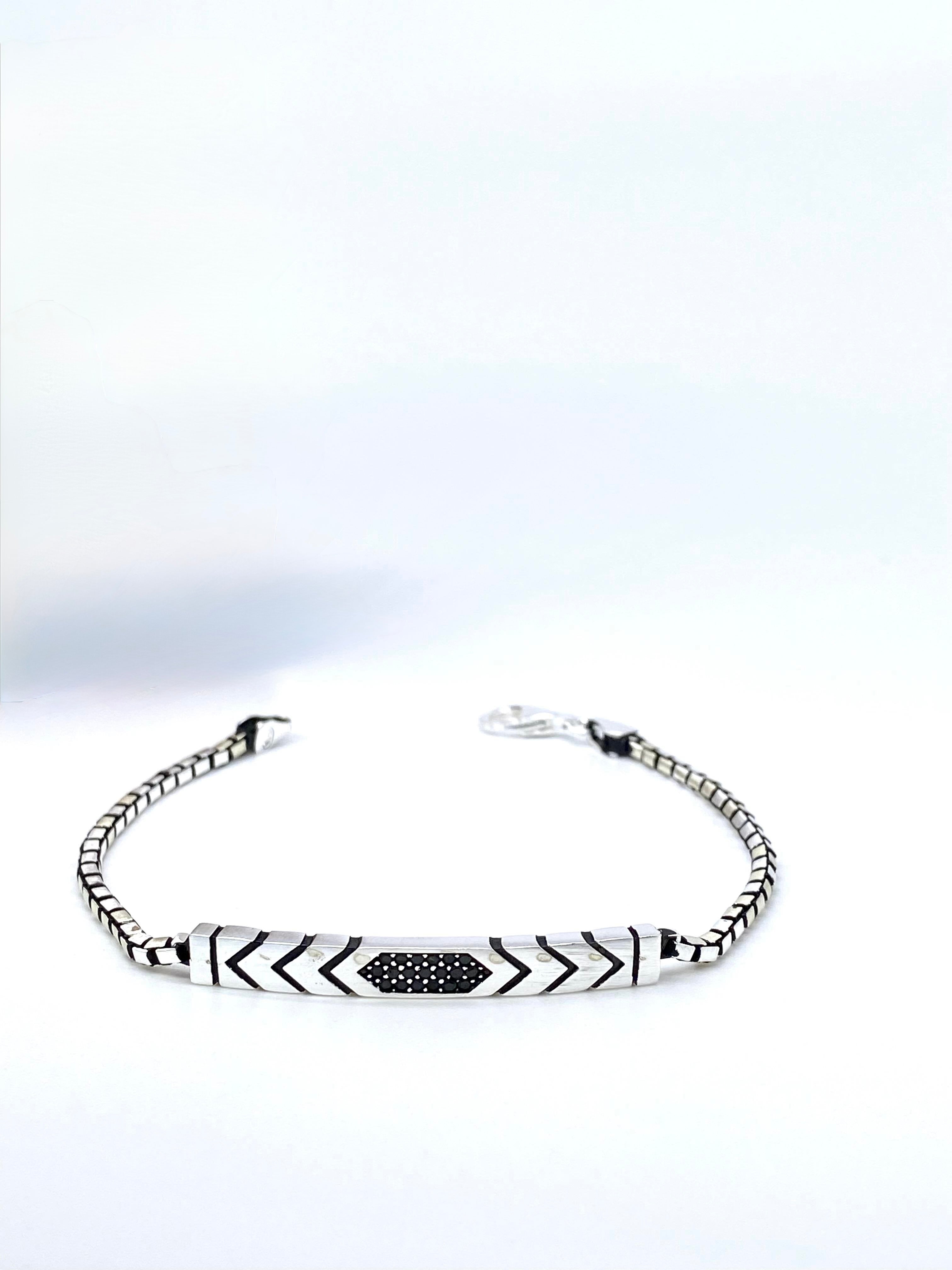 Black Chevron -S925 Sterling Silver Bracelet