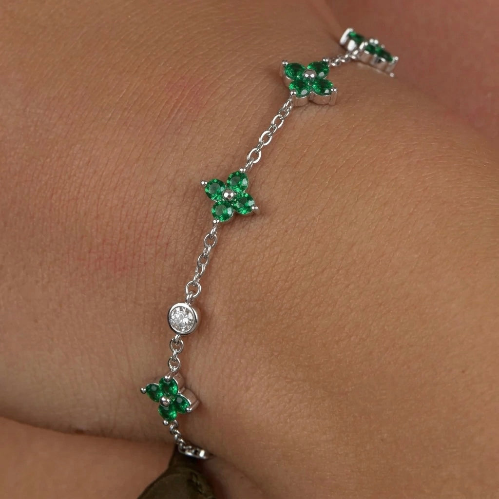 Green Emerald Flowers Bracelet