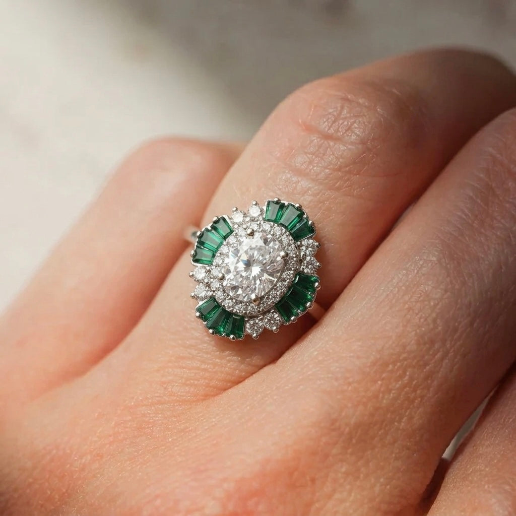 Emerald & Baguette Stones Ring