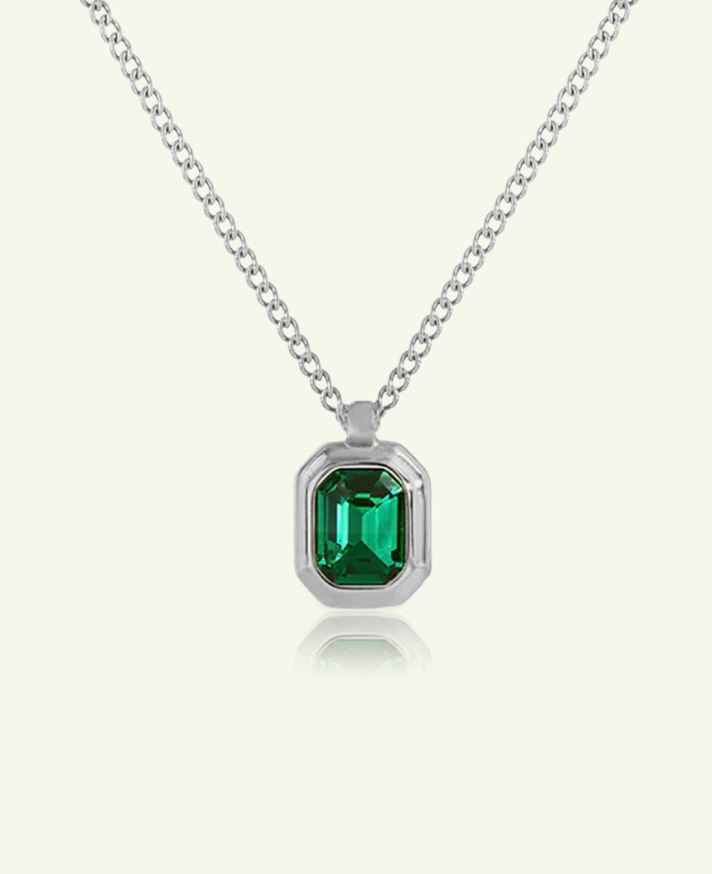 Idris Necklace, Green Emerald Silver