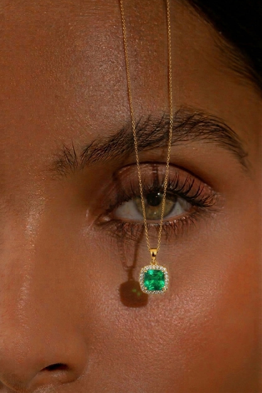 Green Emerald Square Necklace