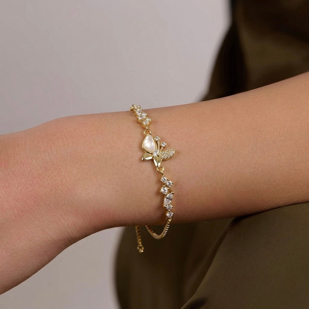 Golden Butterfly & Pearl Bracelet