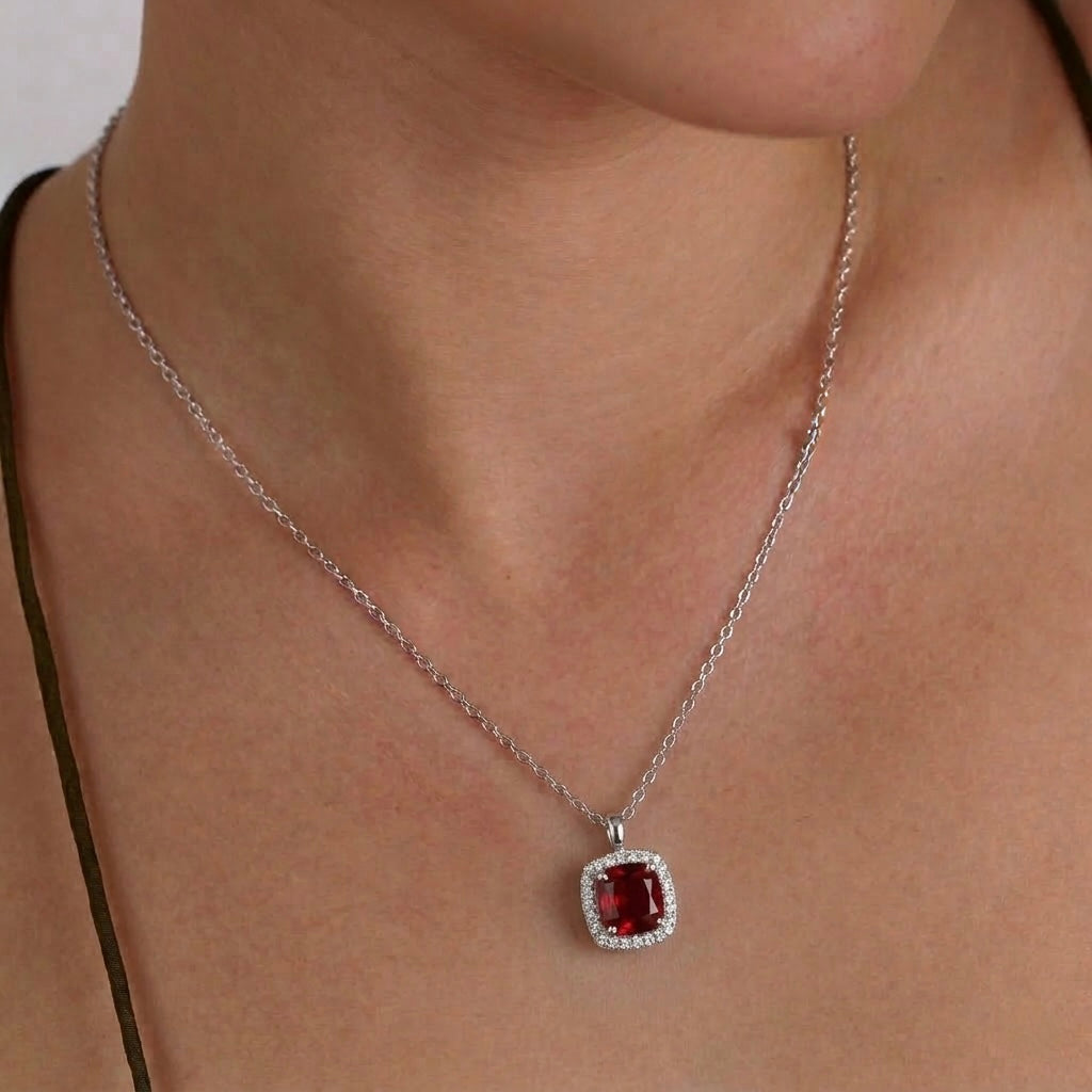 Ruby Glow Silver Necklace