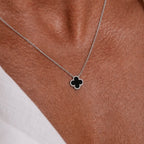 Midnight Clover Necklace -Pure Sterling Silver 925s-(55cm)