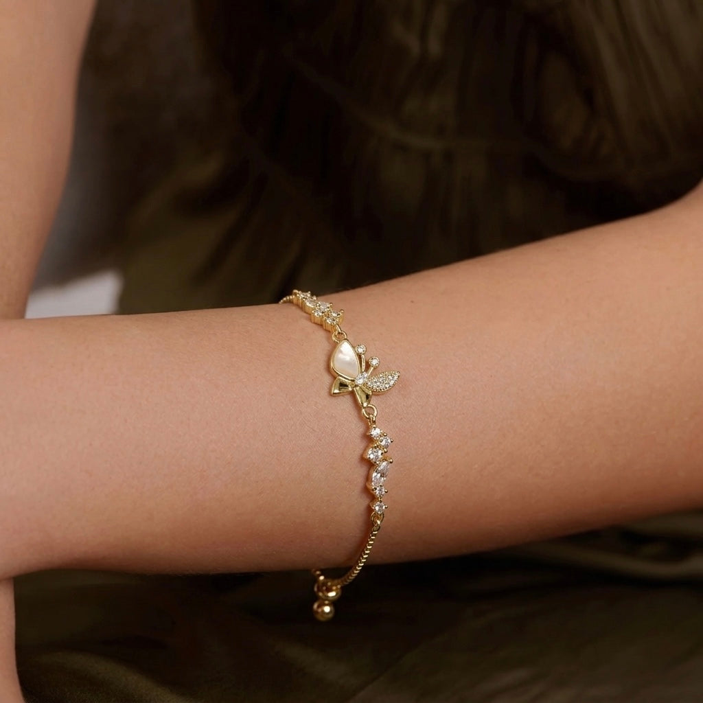 Golden Butterfly & Pearl Bracelet