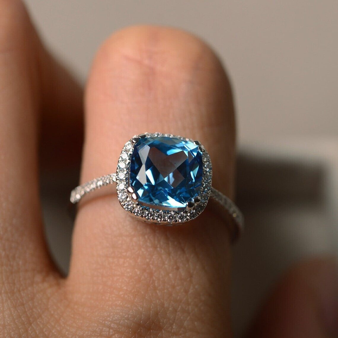 Aquamarine Cushion Cut Halo