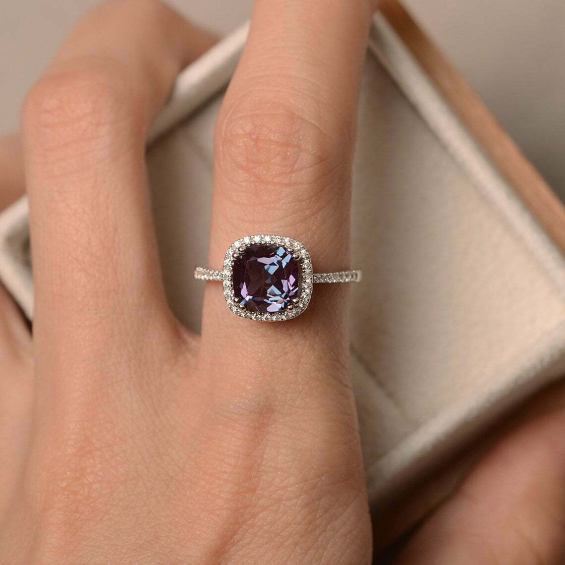 Alexandrite Cushion Cut Halo